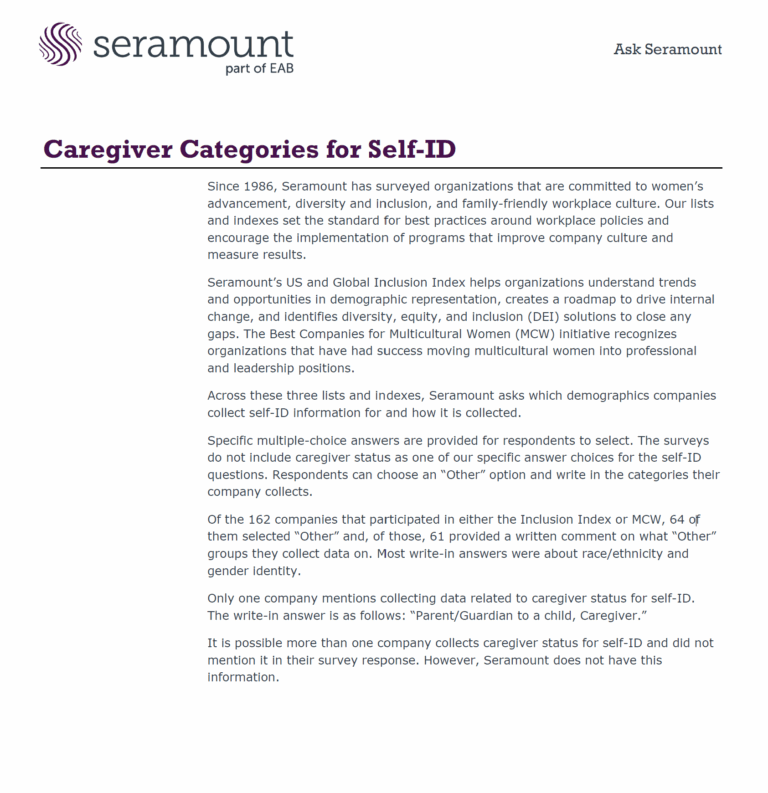 Caregiver Categories for Self-ID