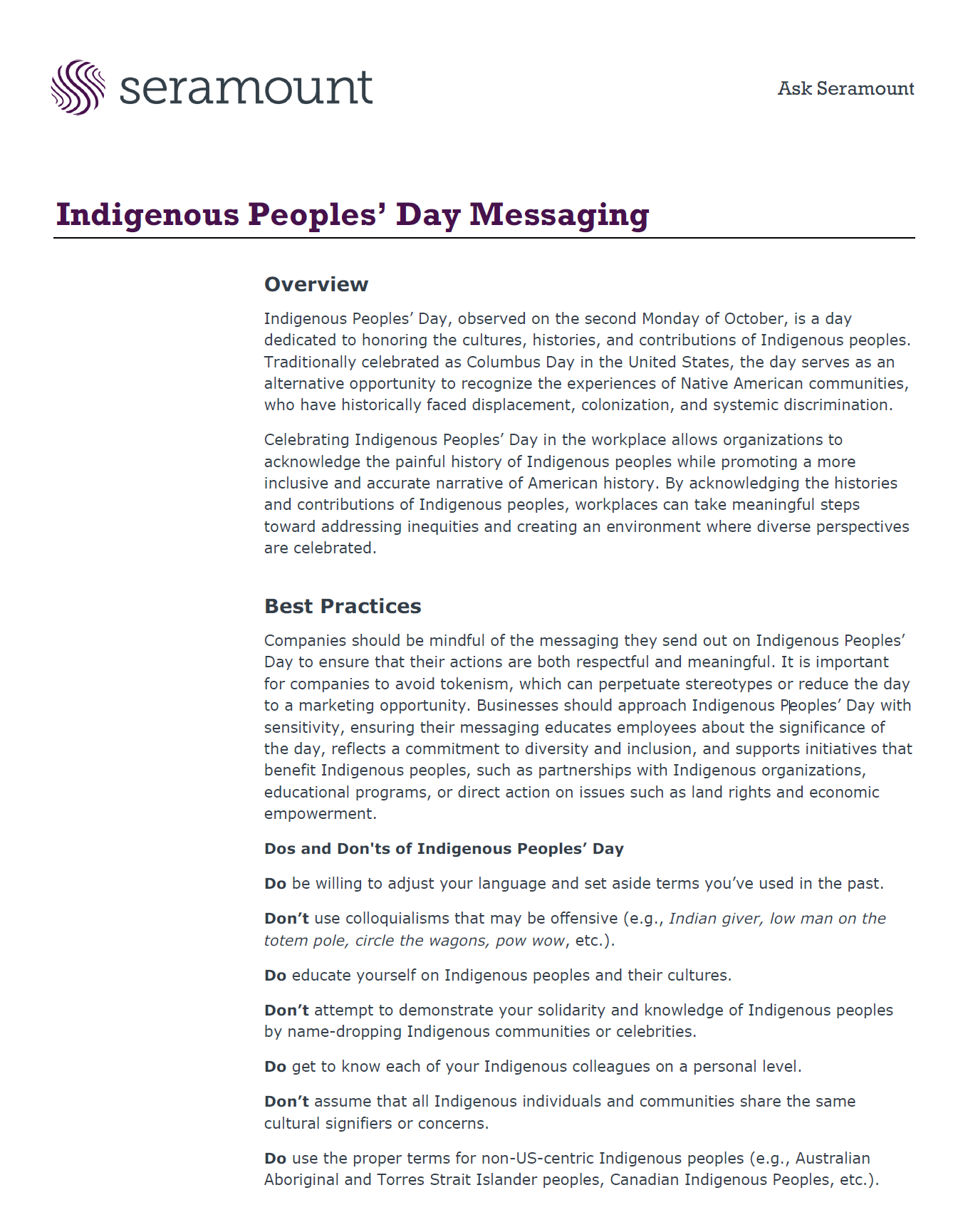 Indigenous Peoples’ Day Messaging