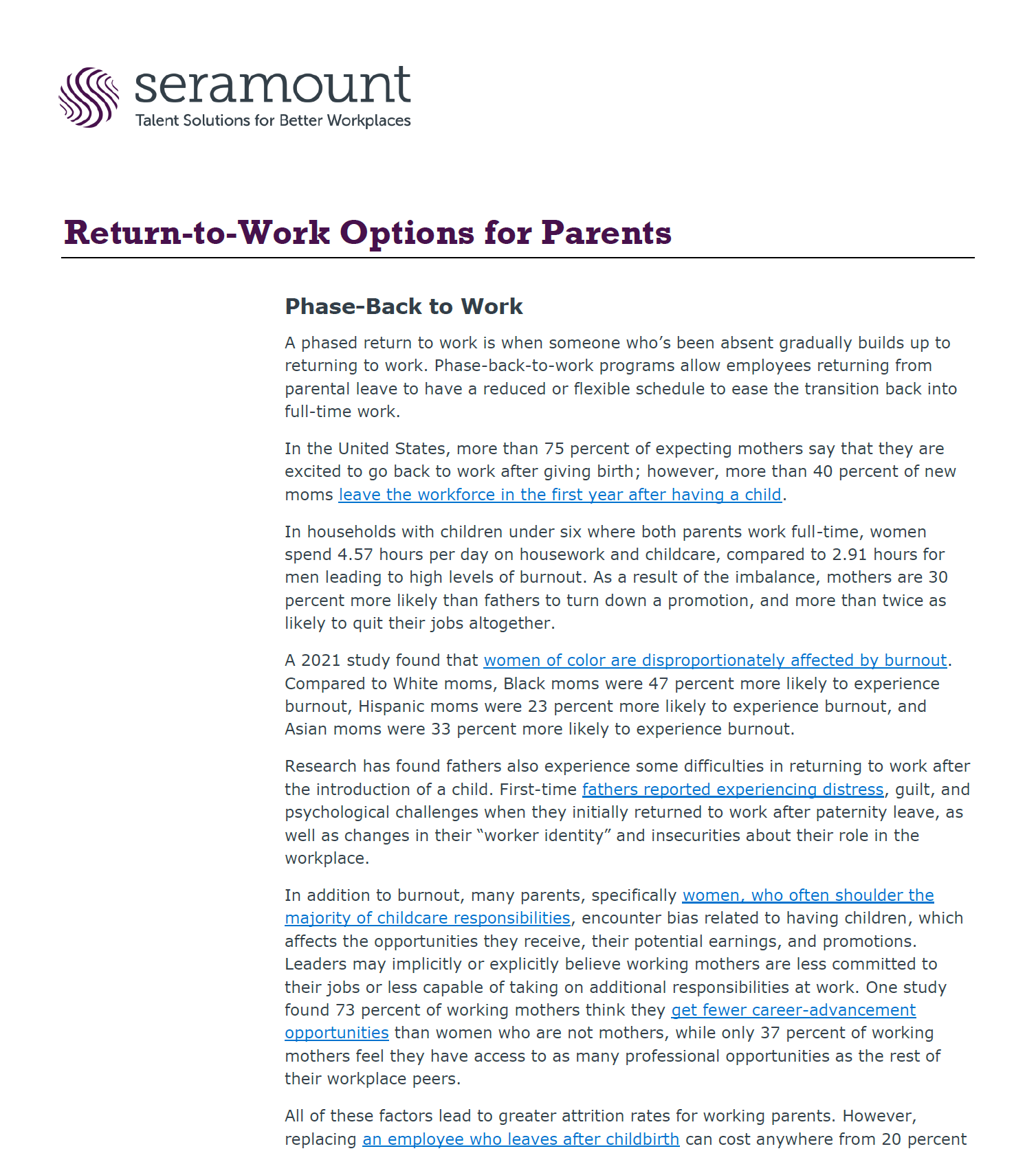 Return-to-Work Options for Parents