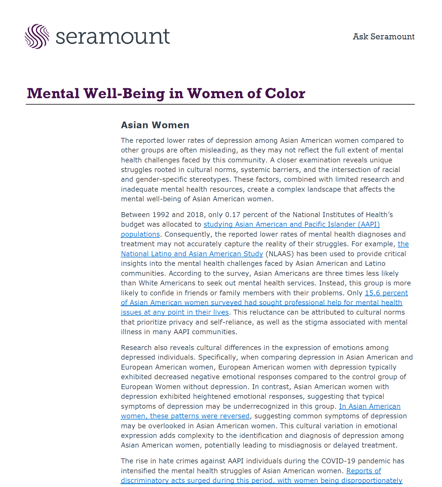 Mental Well-Being in Women of Color: Addressing Cultural Barriers, Bias, and Belonging